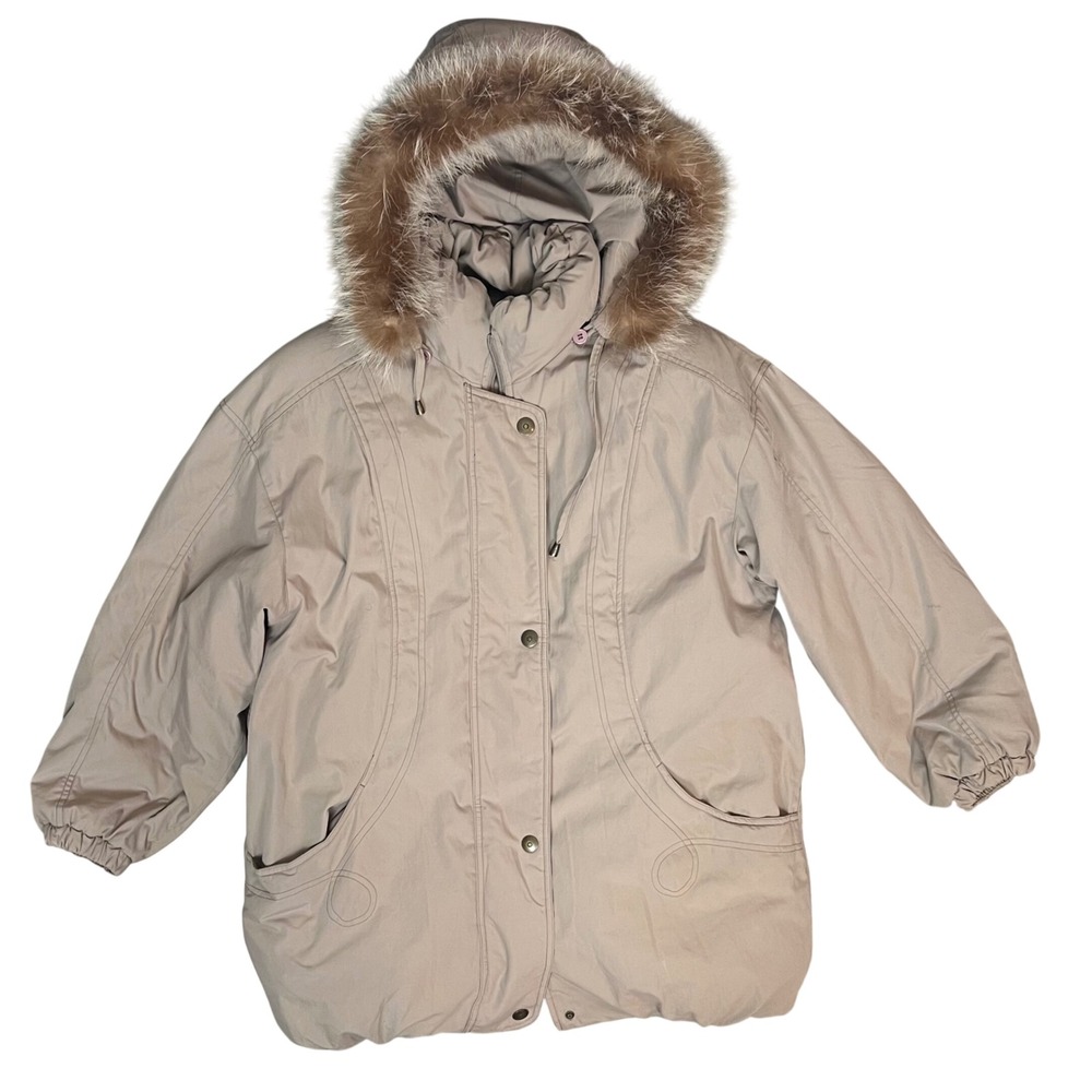 Utex Design Women's Tan‎ Down Feather Fill Parka Fur Hood Winter Jacket Large